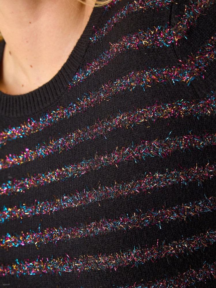 Roman Black Fluffy Stripe Knit Jumper - Image 5 of 5 Roman Black Fluffy Stripe Knit Jumper - Image 5 of 5