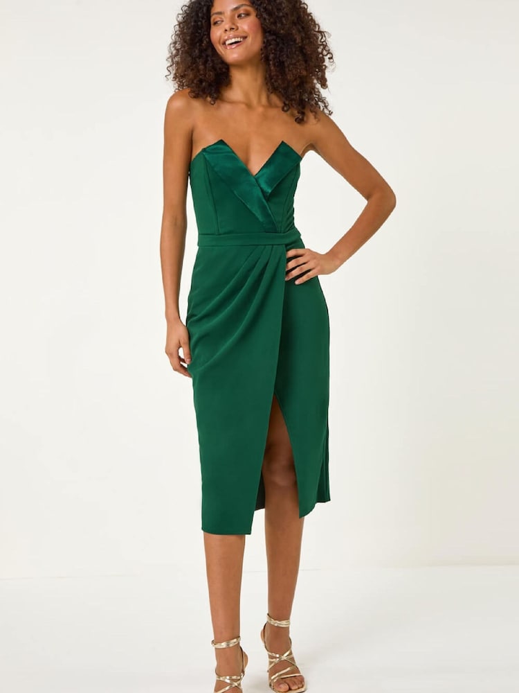 Roman Green Bandeau Collar Stretch Midi Dress - Image 2 of 5 Roman Green Bandeau Collar Stretch Midi Dress - Image 2 of 5