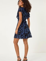 Roman Blue Floral Print Angel Sleeve Mini Dress - Image 3 of 5