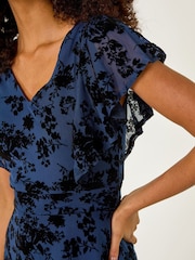 Roman Blue Floral Print Angel Sleeve Mini Dress - Image 5 of 5