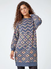 Roman Grey Geometric Print Jacquard Jumper Dress - Image 1 of 5
