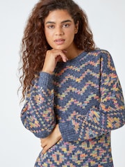 Roman Grey Geometric Print Jacquard Jumper Dress - Image 5 of 5