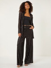 Roman Black Sequin Button Through Stretch Blouse - Image 2 of 5
