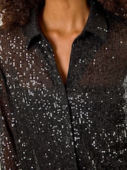 Roman Black Sequin Button Through Stretch Blouse - Image 5 of 5