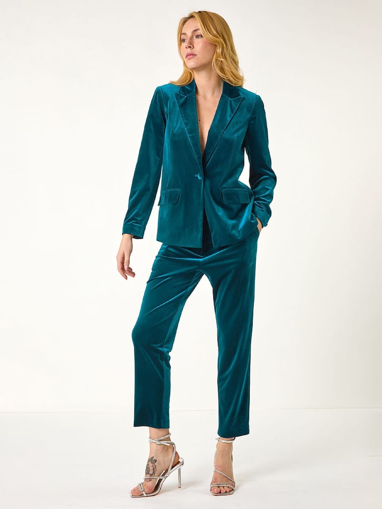 Roman Blue Velvet Cigarette Stretch Trousers - Image 2 of 5 Roman Blue Velvet Cigarette Stretch Trousers - Image 2 of 5