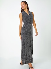 Roman Metallic Shimmer Twist Detail Stretch Maxi Dress - Image 1 of 4