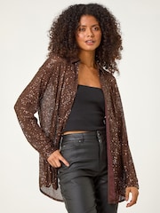 Roman Brown Sequin Button Through Stretch Blouse - Image 2 of 5