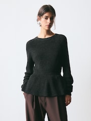 BHOEM Graphite Grey Crew Neck Soft Peplum Rib Knit Jumper - Imaginea 1 din 6