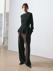 BHOEM Graphite Grey Crew Neck Soft Peplum Rib Knit Jumper - Imaginea 2 din 6