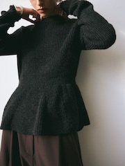 BHOEM Graphite Grey Crew Neck Soft Peplum Rib Knit Jumper - Imaginea 4 din 6