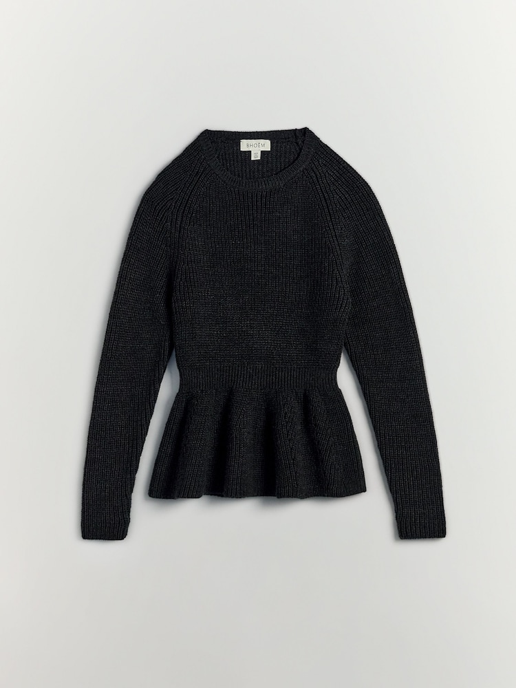 BHOEM Graphite Grey Crew Neck Soft Peplum Rib Knit Jumper - Imaginea 6 din 6