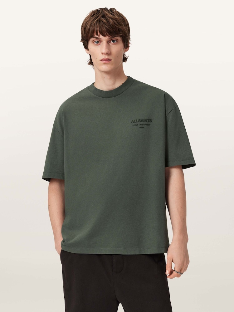 AllSaints Green Xander Short Sleeve Crew Neck T-Shirt - Image 1 of 7 AllSaints Green Xander Short Sleeve Crew Neck T-Shirt - Image 1 of 7