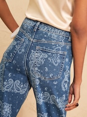Love & Roses Mid Blue Barrel Shape Jean With Bandana Style Print - Image 4 of 4