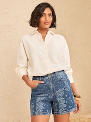 Love & Roses Mid Blue Denim Short With Bandana Style Print - Image 3 of 4