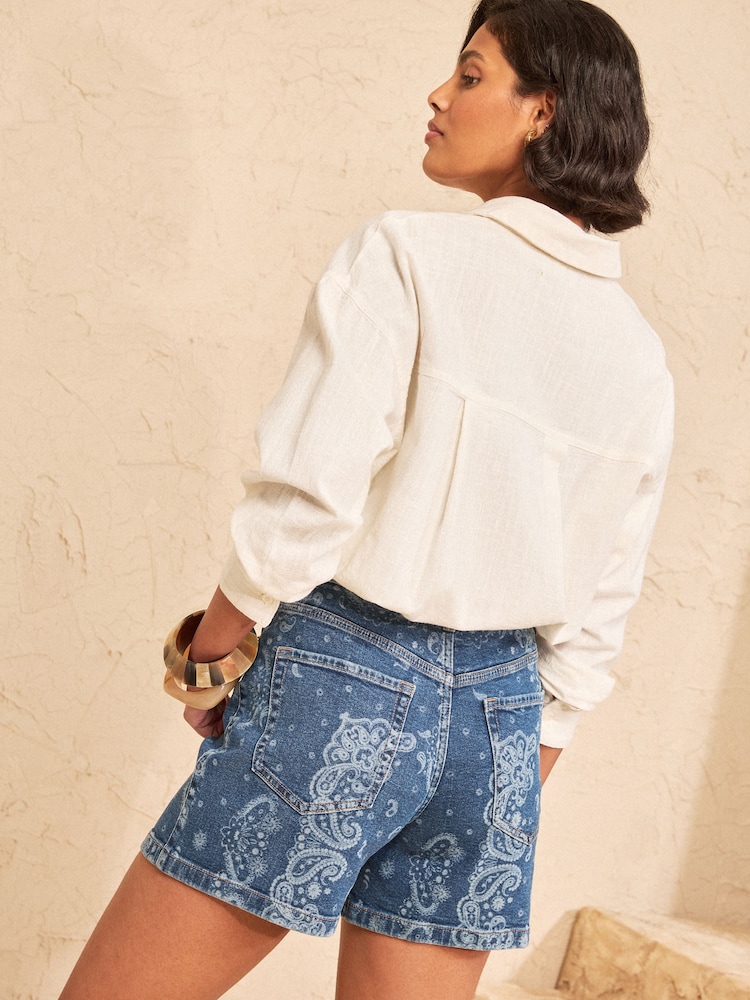Love & Roses Mid Blue Denim Short With Bandana Style Print - Image 4 of 4