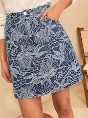 Love & Roses Mid Blue Denim Mini With Jaquard Floral Print Detail Skirt - Image 1 of 5