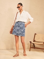 Love & Roses Mid Blue Denim Mini With Jaquard Floral Print Detail Skirt - Image 2 of 5