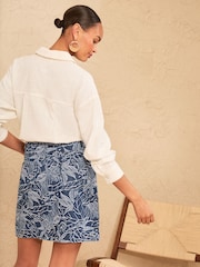 Love & Roses Mid Blue Denim Mini With Jaquard Floral Print Detail Skirt - Image 4 of 5
