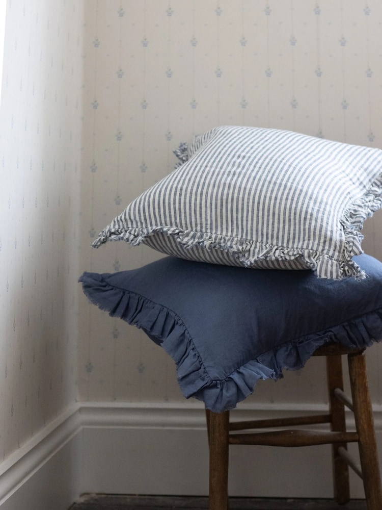 Ellenvale Interiors Navy Halliie Stripe Ruffle Cushion Cover - Image 2 of 3 Ellenvale Interiors Navy Halliie Stripe Ruffle Cushion Cover - Image 2 of 3