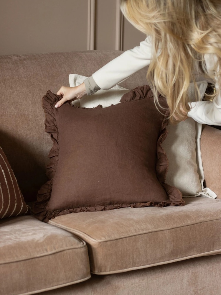Ellenvale Interiors Dark Brown Hallie Ruffle Cushion Cover - Image 6 of 6 Ellenvale Interiors Dark Brown Hallie Ruffle Cushion Cover - Image 6 of 6