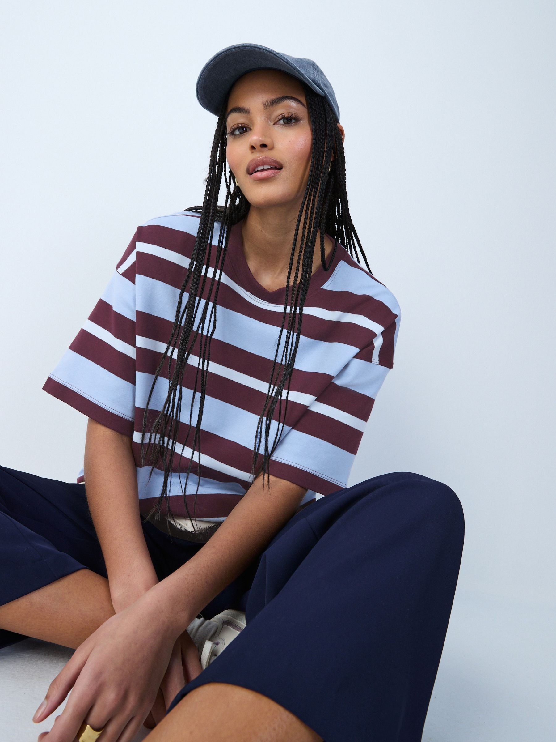 トップス house on the hill L/S Tee (Checker) 90 Buy Blue/Brown Stripe Oversized Boxy Fit Heavyweight Crew Neck T