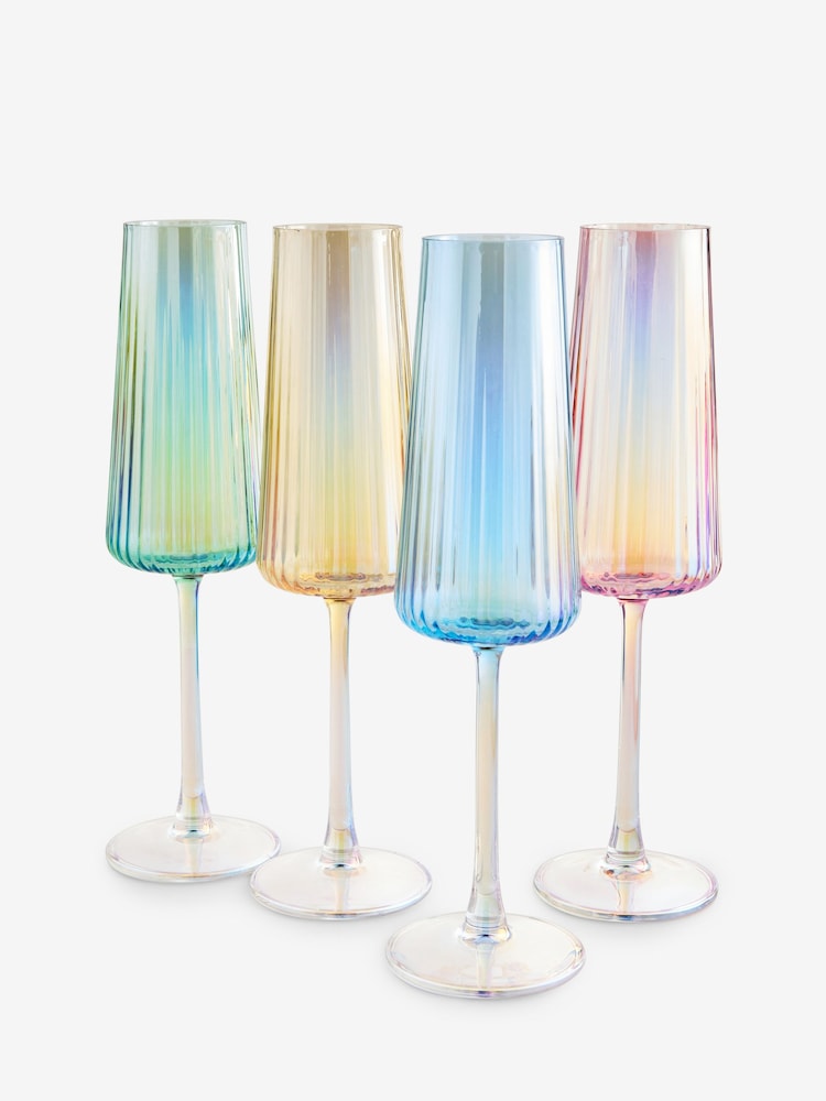 Set of 4 Multi Pastel Lustre Champagne Flutes - Image 3 of 3 Set of 4 Multi Pastel Lustre Champagne Flutes - Image 3 of 3