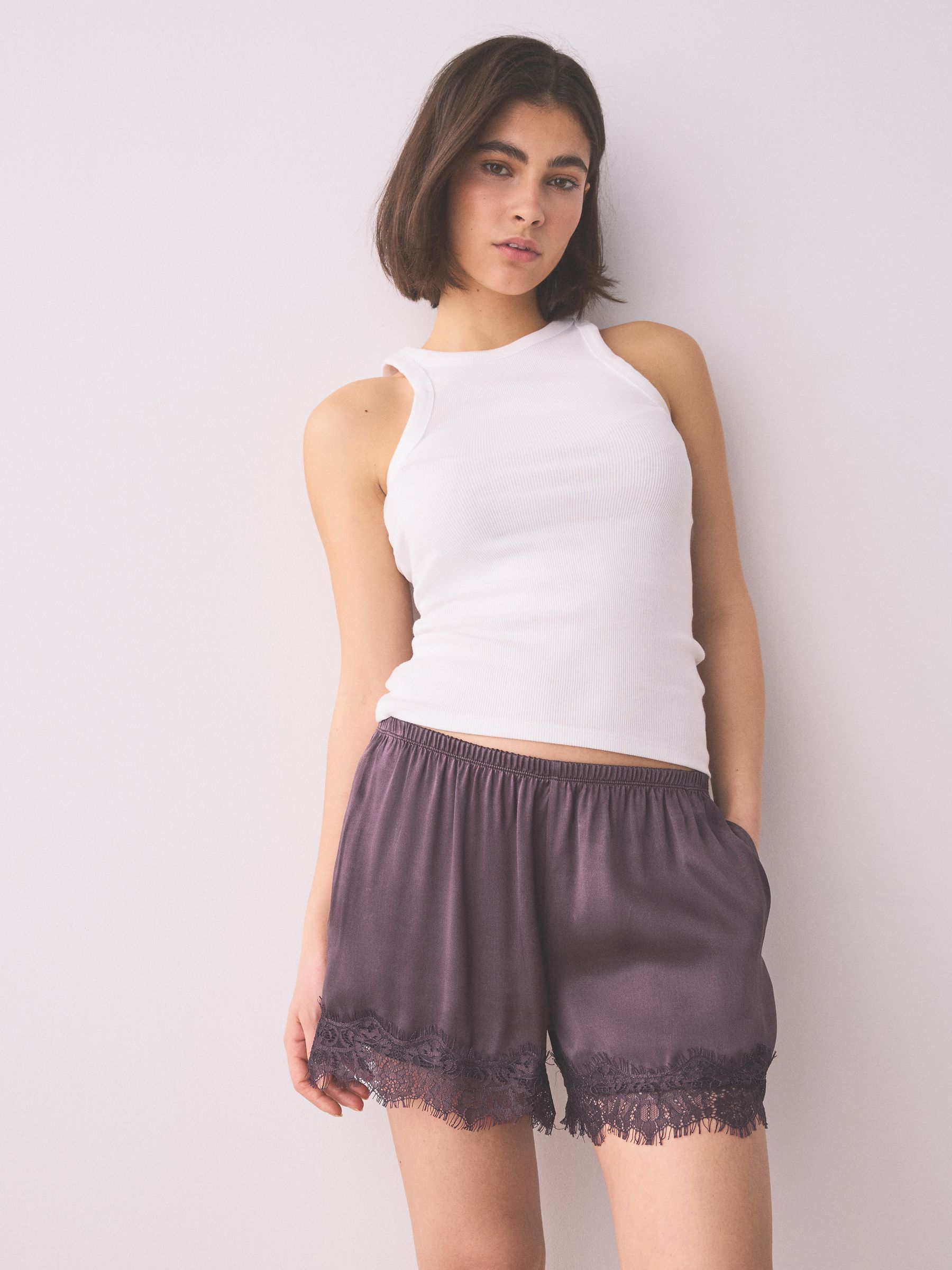 Buy Chocolate Brown Lace Trim Shorts from Next USA