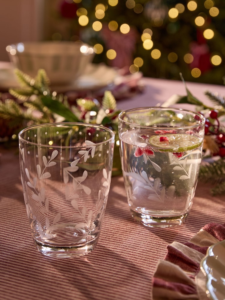Set of 2 Alice Etched Floral Tumbler Glasses - Imagen 2 de 4 Set of 2 Alice Etched Floral Tumbler Glasses - Imagen 2 de 4