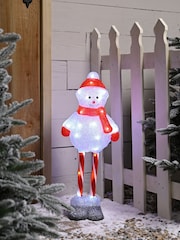Festive 70cm Lit Candy Cane Leg Christmas Snowman - Image 1 of 1