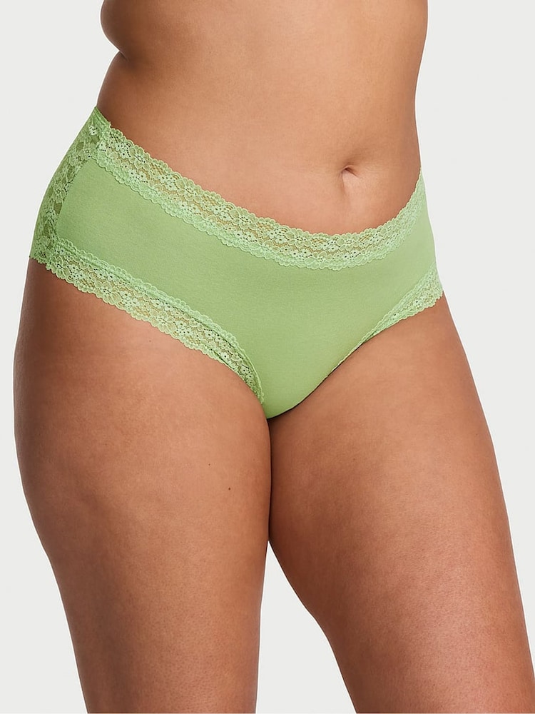 Victoria's Secret Green Sherbert Cheeky Cotton Lace Trim Knickers - Image 1 of 2 Victoria's Secret Green Sherbert Cheeky Cotton Lace Trim Knickers - Image 1 of 2