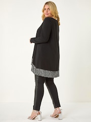 Roman Metallic Curve Sequin Hem Stretch Tunic Top - Image 3 of 5