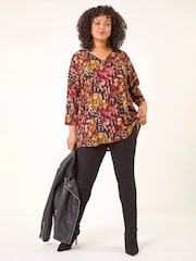 Roman Natural Curve Animal Print V-Neck Tunic Top - Image 2 of 5