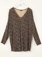 Roman Black Curve Spotted V-Neck Stretch Tunic Top - Image 1 of 1