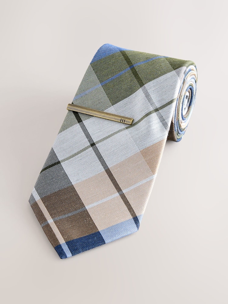 Neutral Green Check Tie - Image 1 of 3