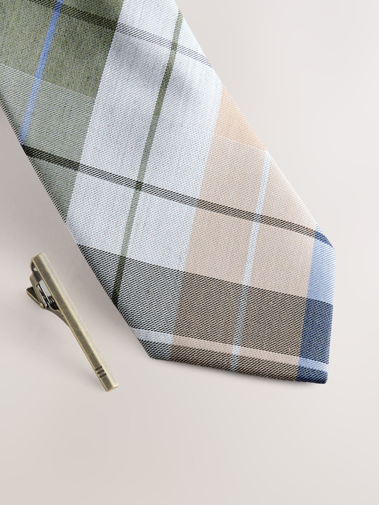 Neutral Green Check Tie - Image 2 of 3