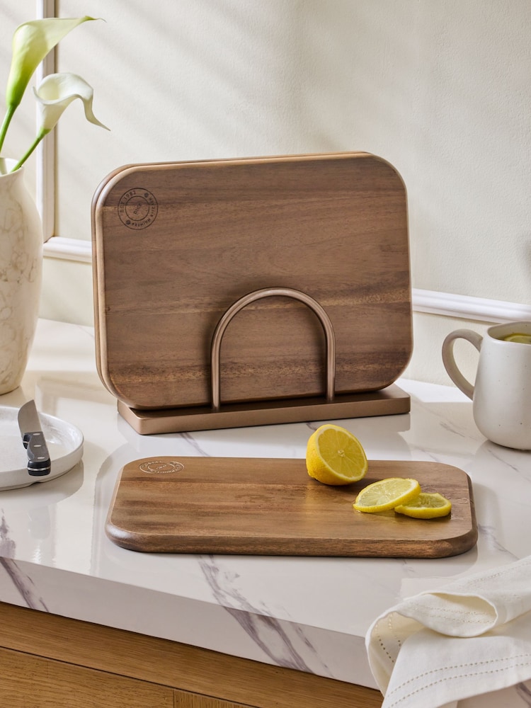 Set of 3 Gold Hertford Chopping Board with Wire Stand - Image 1 of 5 Set of 3 Gold Hertford Chopping Board with Wire Stand - Image 1 of 5