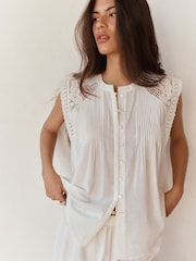BHOEM White Romantic Broderie Lace Sleeveless Blouse - Image 1 of 5