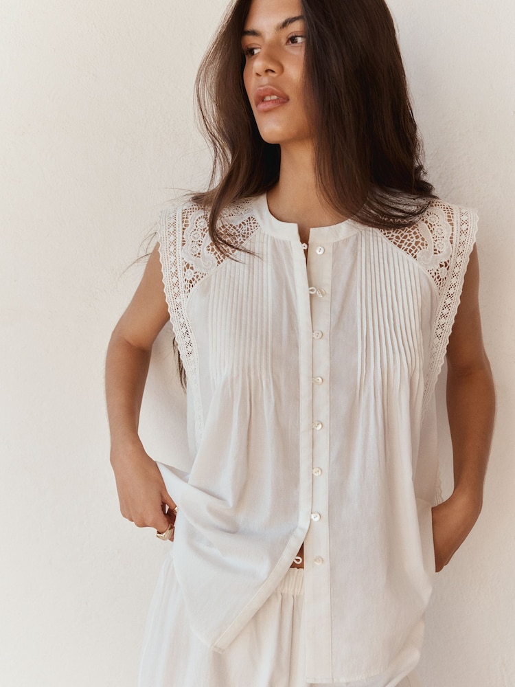 BHOEM White Romantic Broderie Lace Sleeveless Blouse - Image 1 of 5