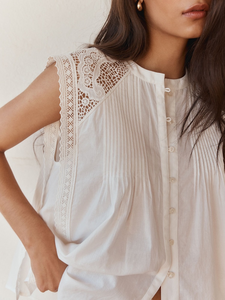 BHOEM White Romantic Broderie Lace Sleeveless Blouse - Image 2 of 5