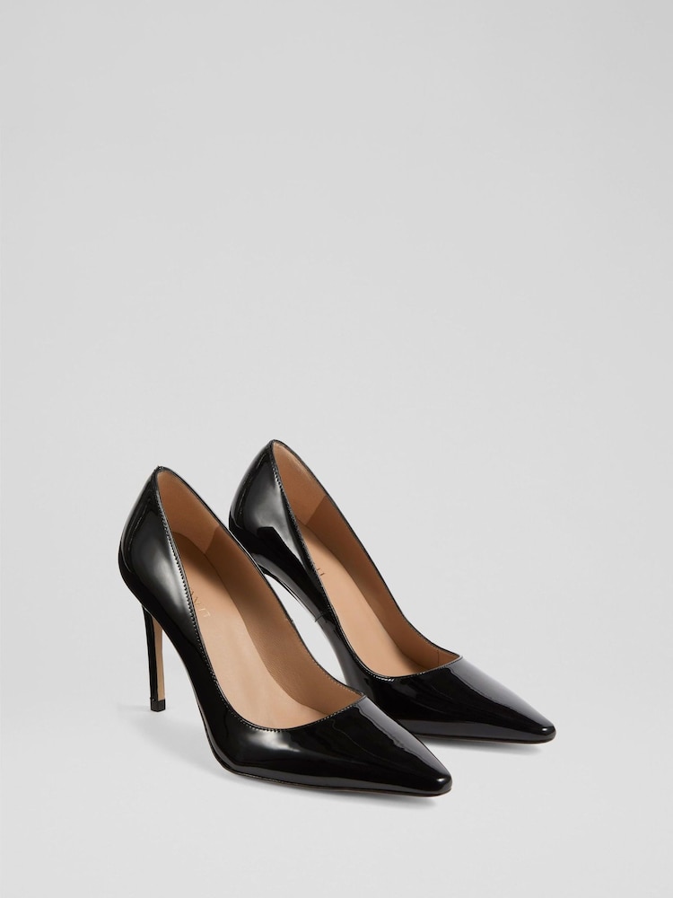 LK Bennett Black New Fern Patent Pointed Toe Courts - Image 2 of 3 LK Bennett Black New Fern Patent Pointed Toe Courts - Image 2 of 3