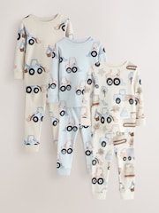 Blue/Ecru Digger Snuggle Pyjamas 3 Pack (9mths-8yrs) - Image 1 of 7