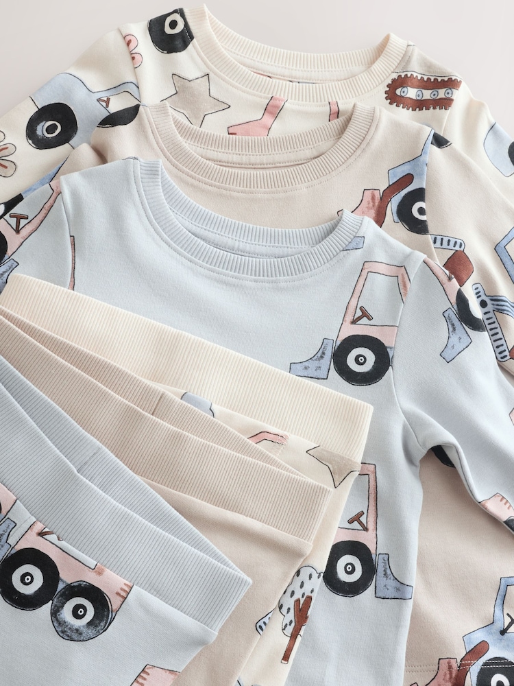 Blue/Ecru Digger Snuggle Pyjamas 3 Pack (9mths-8yrs) - Image 11 of 11