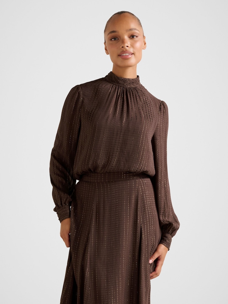 Forever New Brown Preslee Neck Tie Blouse - Image 1 of 5