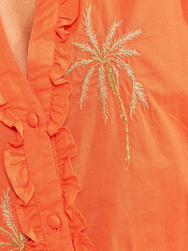 Love & Roses Orange Embroidered Notch Neck Flutter Sleeve Blouse - Image 2 of 4 Love & Roses Orange Embroidered Notch Neck Flutter Sleeve Blouse - Image 2 of 4