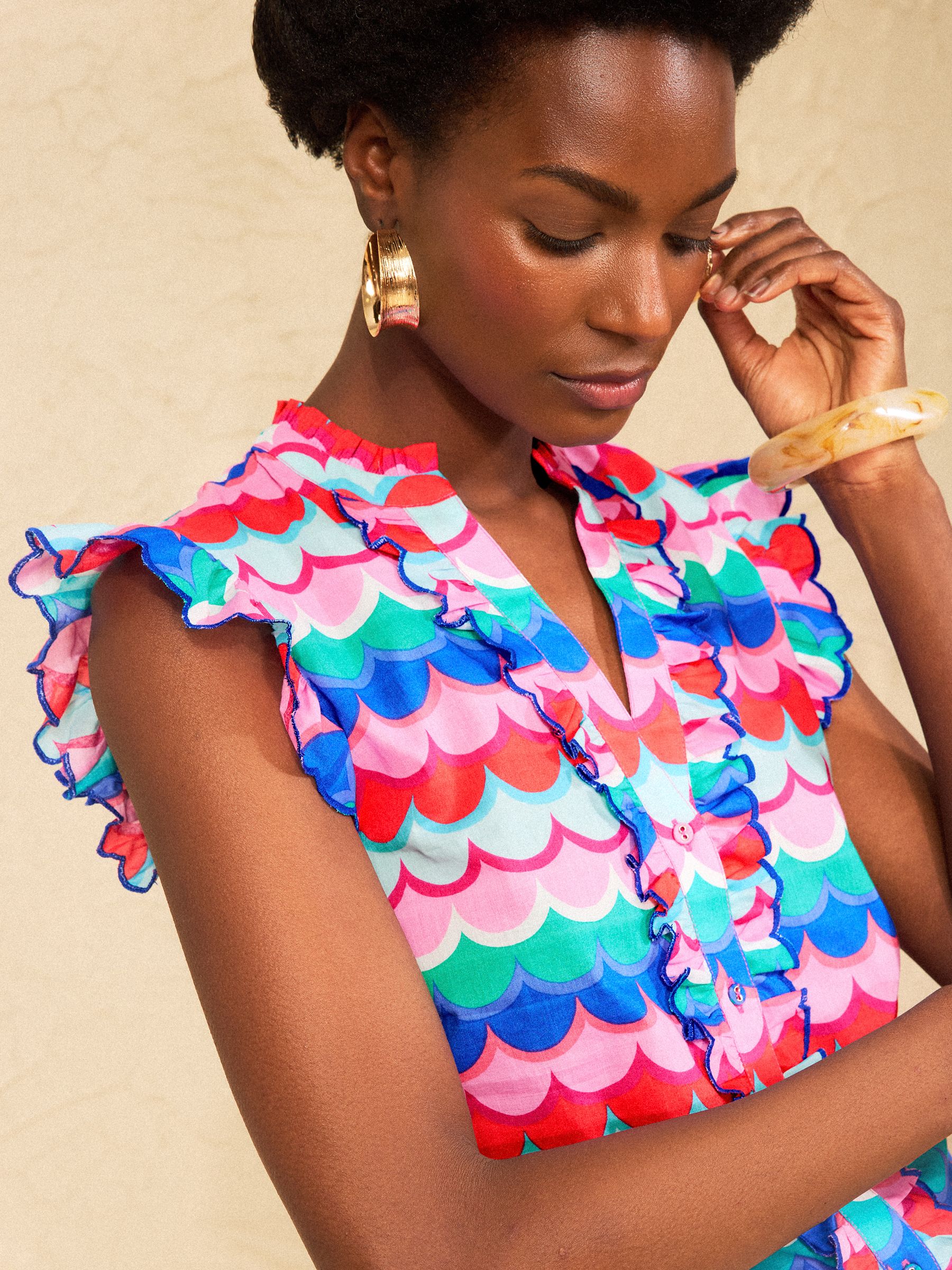y*e様 flower scallop couture blous Buy Love & Roses Multi Scallop Stripe Flutter Sleeve Blouse from