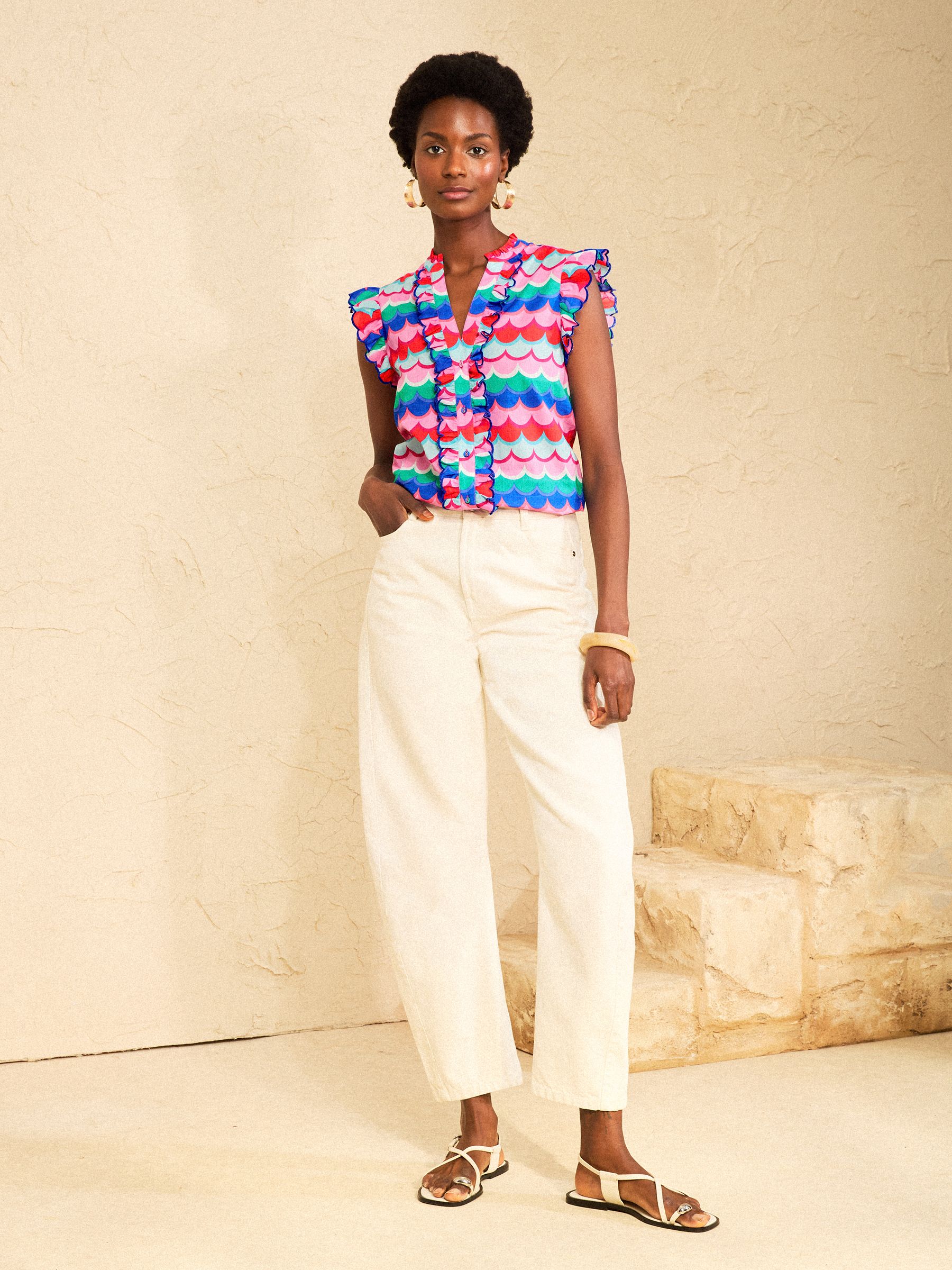 Buy Love & Roses Multi Scallop Stripe Flutter Sleeve Blouse from