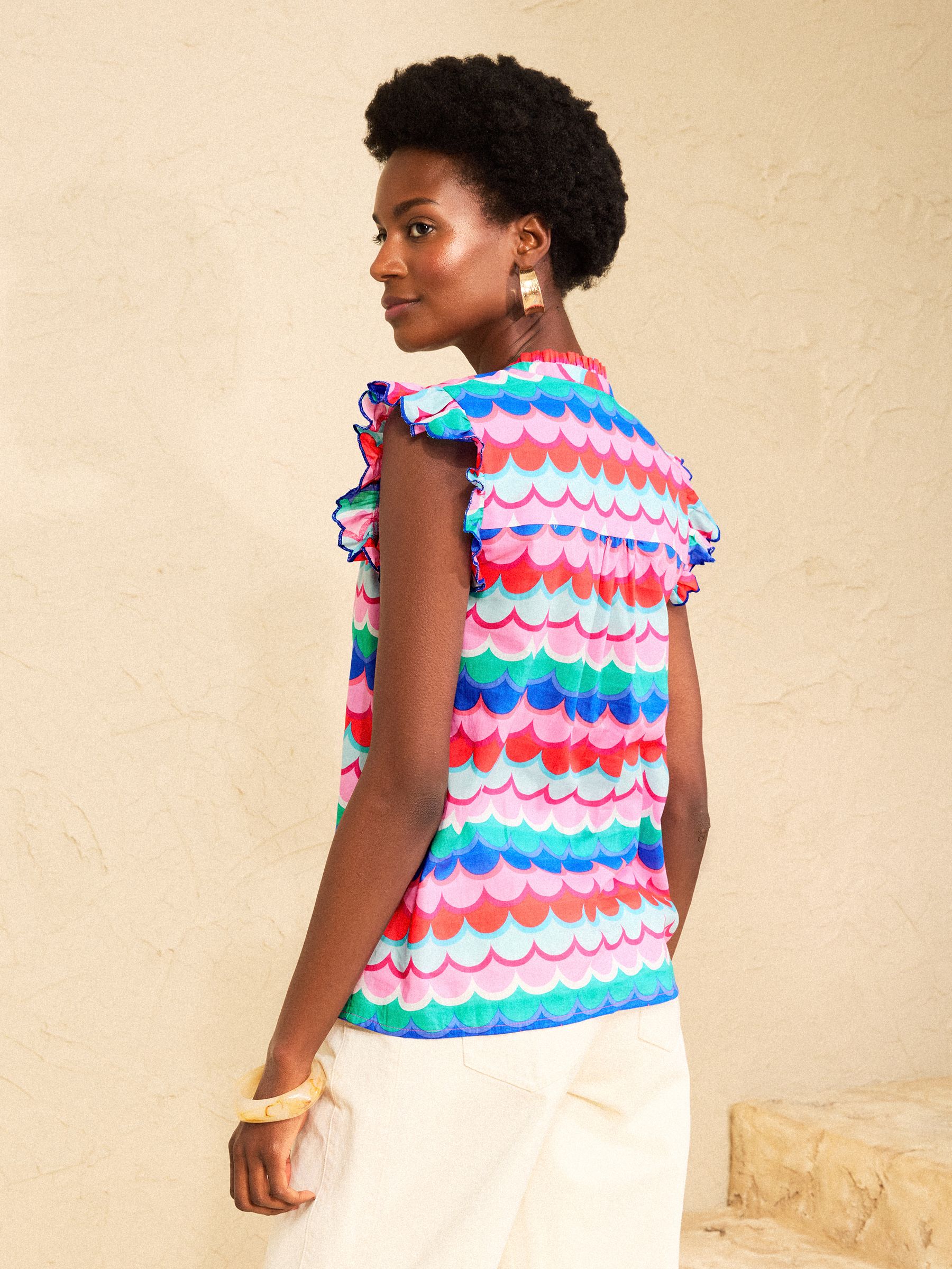 Buy Love & Roses Multi Scallop Stripe Flutter Sleeve Blouse from
