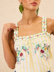 Love & Roses Yellow Stripe Floral Embroidered Cami - Image 2 of 5
