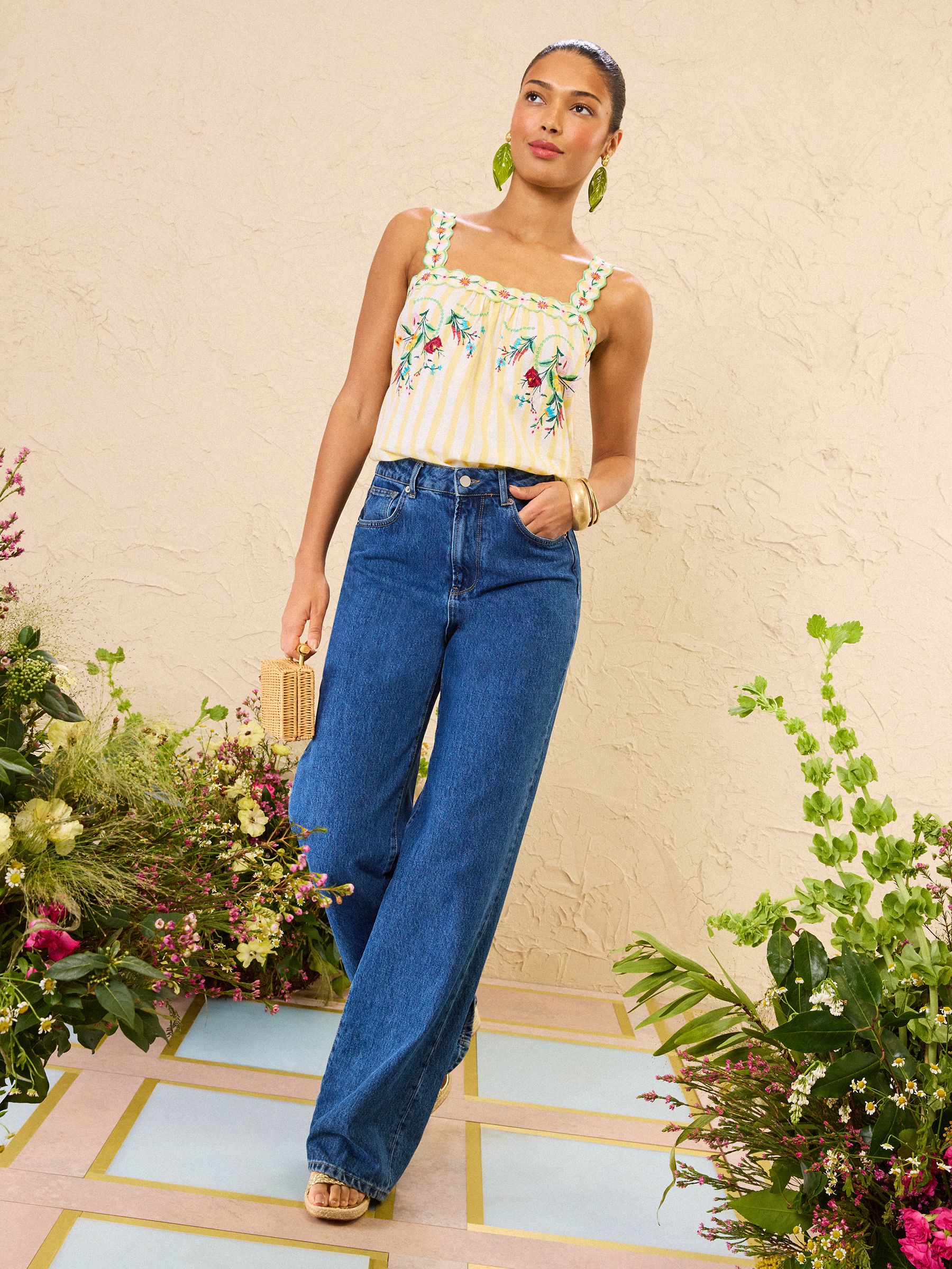Buy Love & Roses x RHS Yellow Floral Embroidered Cami from Next Norway