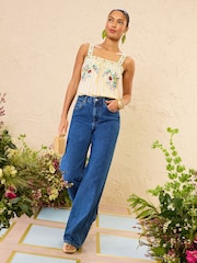 Love & Roses Yellow Stripe Floral Embroidered Cami - Image 4 of 5